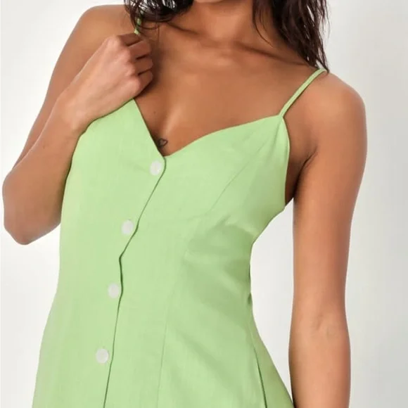 Green Linen Mini Dress w/ Pockets from Lulus. Size Small. - Picture 3 of 5